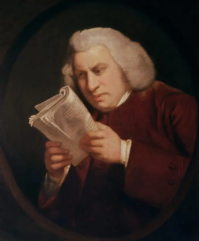 Samuel Johnson reading, in a portrait painted by Joshua Reynolds in 1775